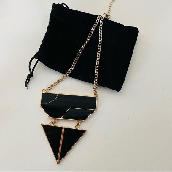 NORDSTROM REVOLVE Black Gold Geometric Triangle Pendant Statement Necklace - Picture 6 of 7